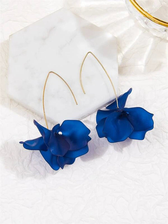 Blue Frosted Petal Drop Earrings