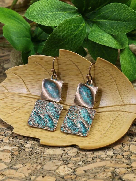 Hammered Square Copper and Patina Earring
