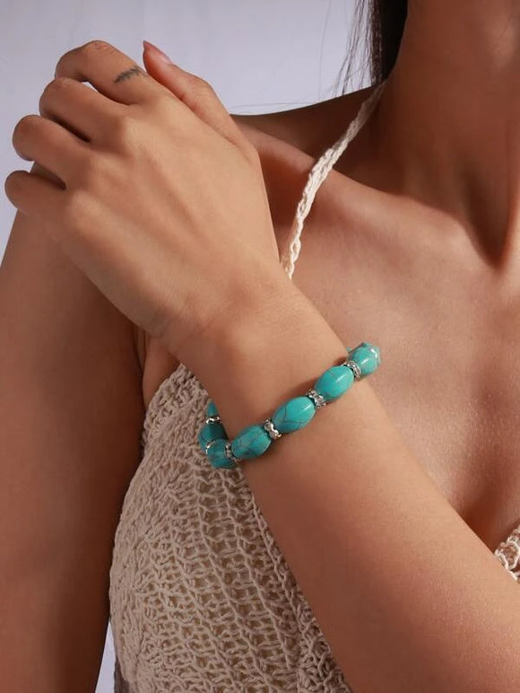 Turquoise Stretch Bracelet with Rhinestone detail