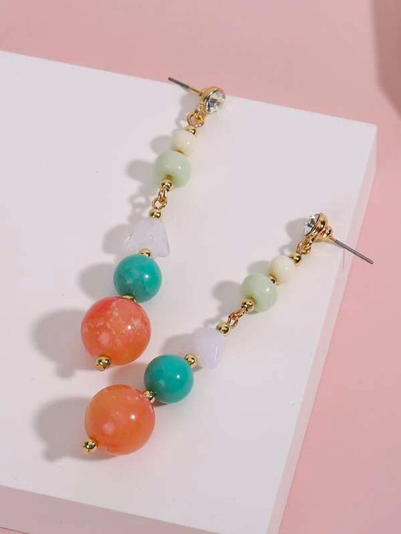 Multi-Colored Bead and Rhinestone Drop Earring