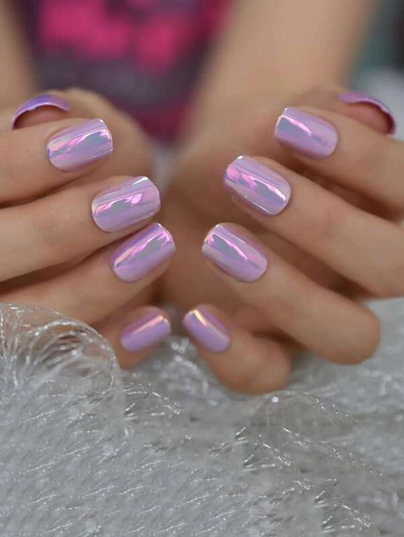 Iridescent Purple Long Square Nail Set
