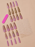 24 piece Pink & Gold Glitter Coffin Style Nail Set