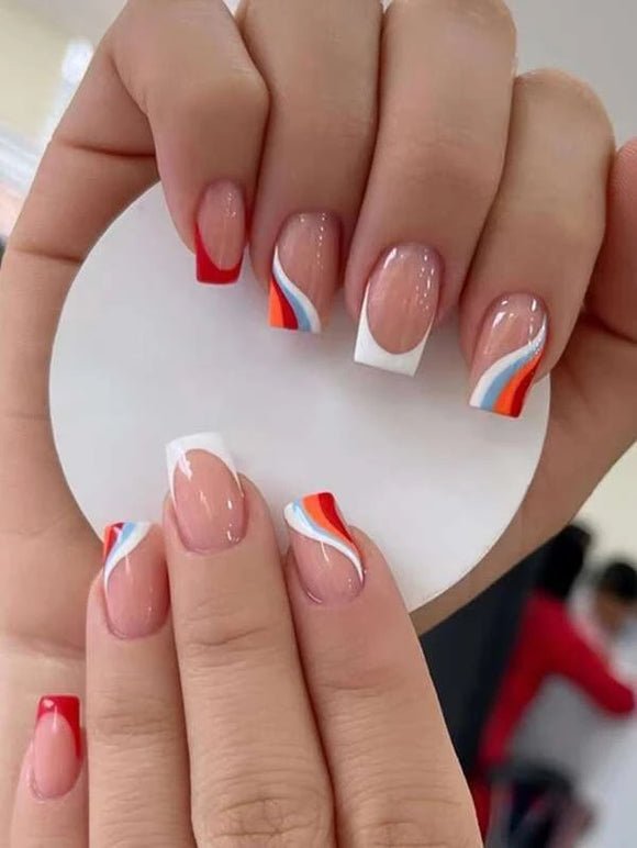 Multi Color Striped Long Square Nail Set Style with a Smile Boutique