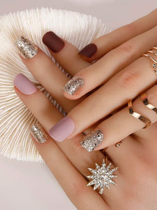 Maroon & Mauve Matte Short Square Nail Set