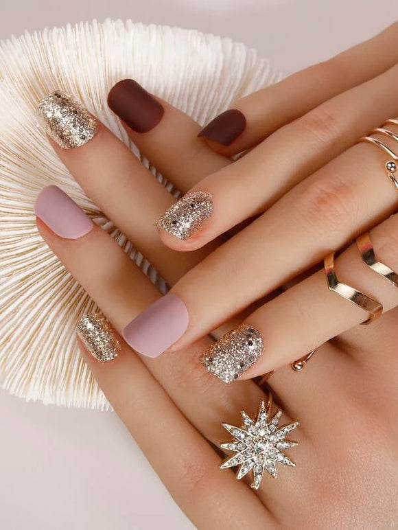Maroon & Mauve Matte Short Square Nail Set