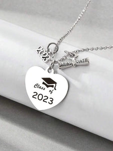 Class of 2023 Heart Pendant Silver Necklace