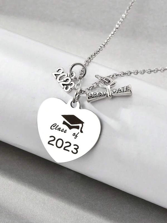Class of 2023 Heart Pendant Silver Necklace