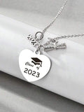 Class of 2023 Heart Pendant Silver Necklace