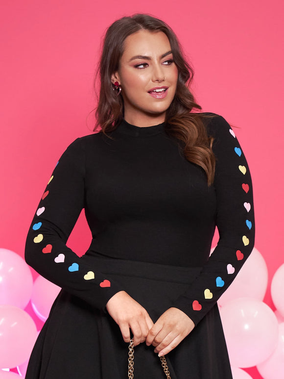 Mock Neck Heart Print Top