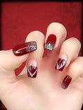 Red Heart Glitter Long Square Nail Set