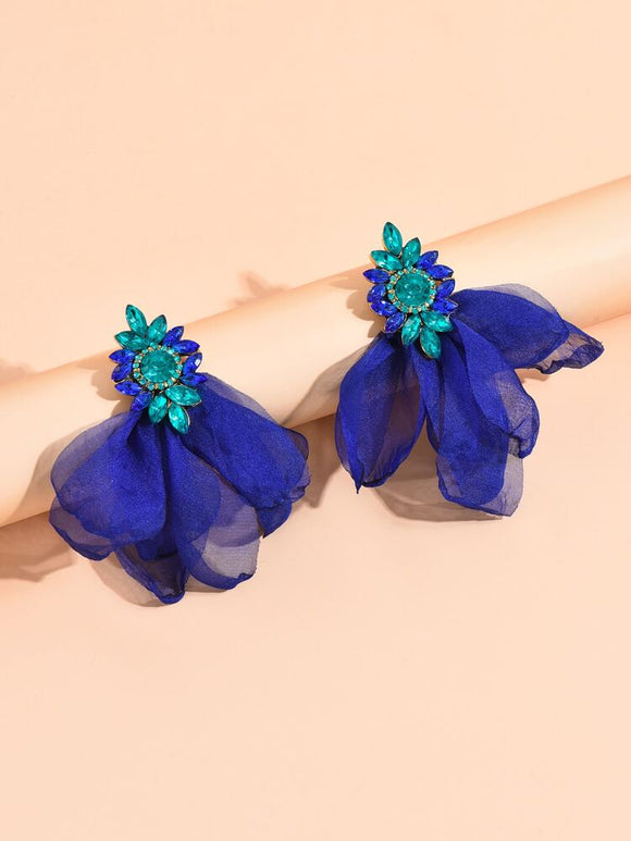 Rhinestone and Floral Blue Earring