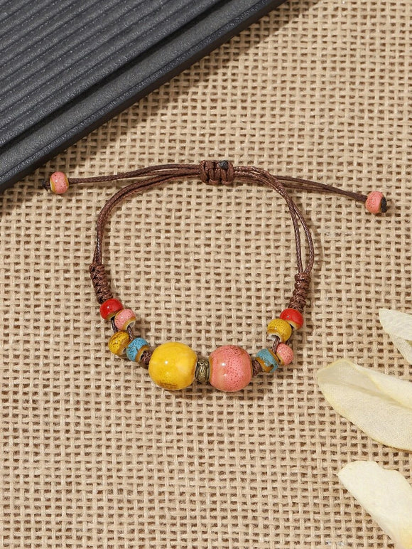 Multi Color Ceramic Round Bead Bracelet