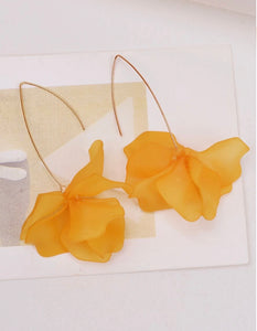 Mustard Yellow Frosted Petal Drop Earrings
