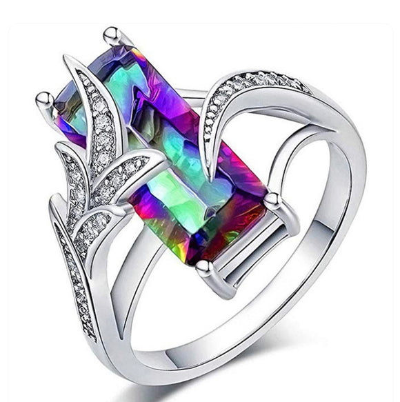 Oil Spill Rhinestone Rectangular Ring