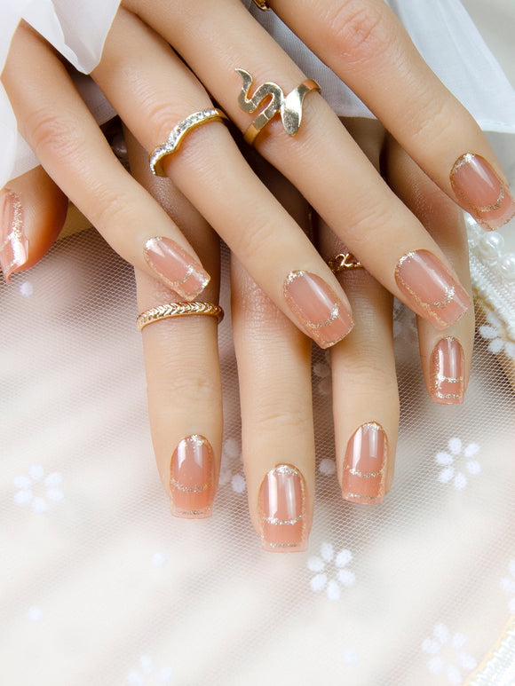 Gold Glitter Short Square Nail Set