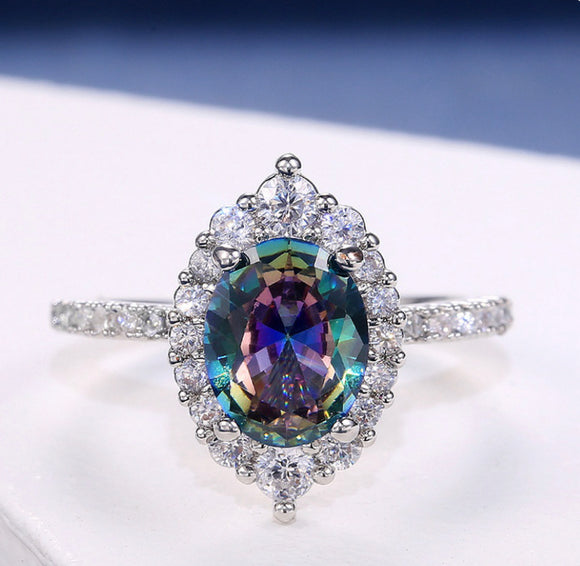 Oil Spill Oval Ring with Rhinestone detail