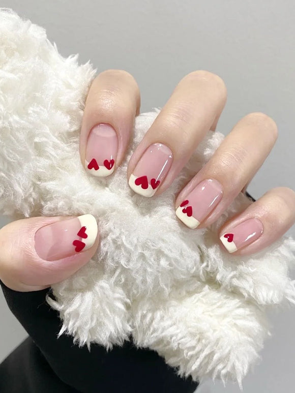 Heart Design Short Square Nail Set