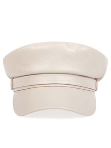 Beige PU Leather Baker Boy Hat