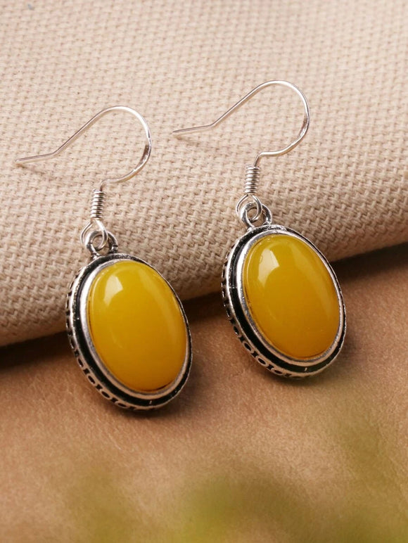 Polished stone yellow earring