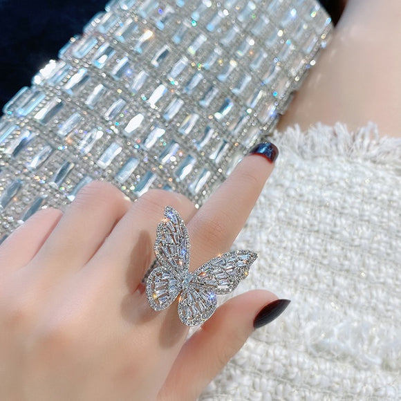 Butterfly Ring with Baguette Rhinestone Detail