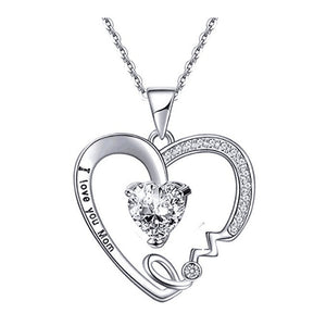 Heart Shaped I love you Mom Pendant Necklace