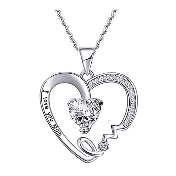 Heart Shaped I love you Mom Pendant Necklace