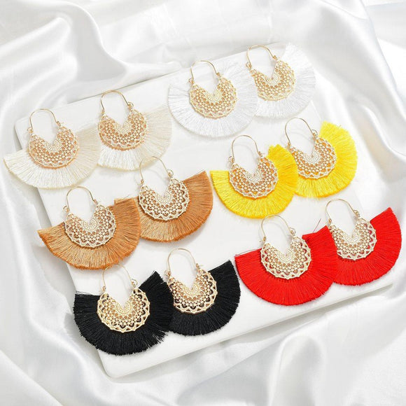 Silk Thread Tassel Semicircular Earrings
