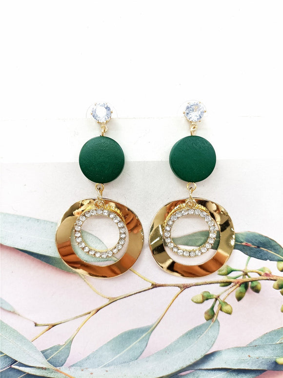 Gold Hoop with Green Bead & Rhinestone Detail Earring