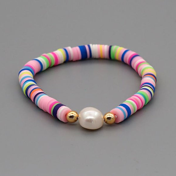 Beach Style Clay Bead Bracelet w/ Pearl Bead Center