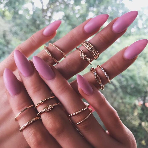 Water Drop Geometric Rings-Gold Set of 12