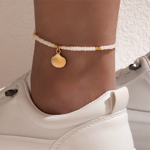 Gold Shell Pendant Beaded Anklet