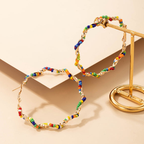 Color Bead Hoop Earrings