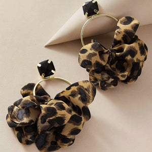 Leopard Print Fabric Gemstone Inlaid Earring