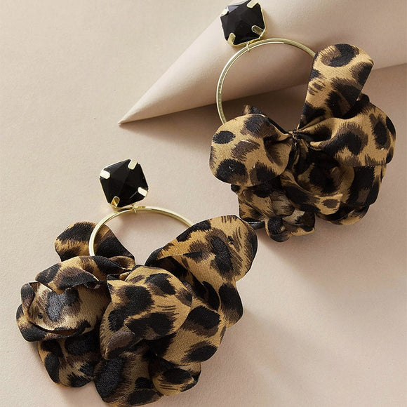 Leopard Print Fabric Gemstone Inlaid Earring