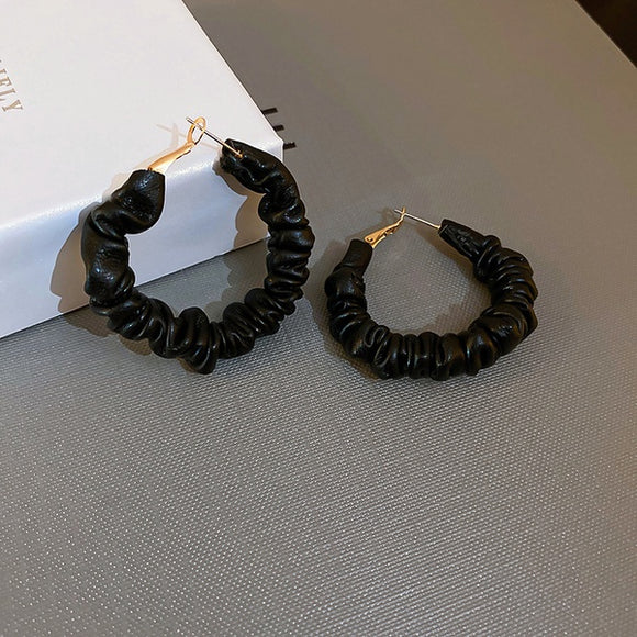 Scrunched Leather Hoop Earring