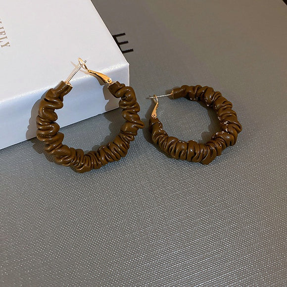 Scrunched Leather Hoop Earring