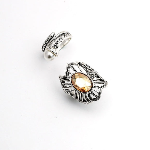 Champagne Gemstone & Pearl Ring Set