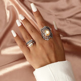 Champagne Gemstone & Pearl Ring Set
