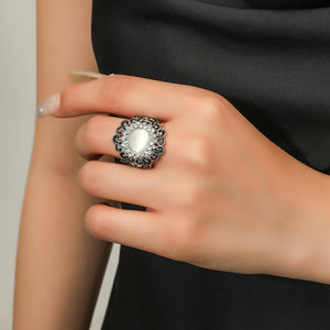 White Moonstone with Rhinestones Ring
