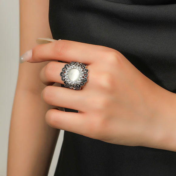 White Moonstone with Rhinestones Ring