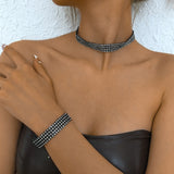 Punk Style White Rhinestone Necklace and Bracelet Set
