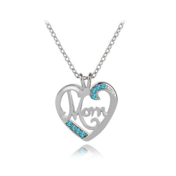 Mom Heart shaped pendant with rhinestone Necklace
