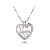 Mom Heart shaped pendant with rhinestone Necklace