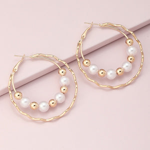 Double Layer Pearl & Gold Bead Hoop Earring