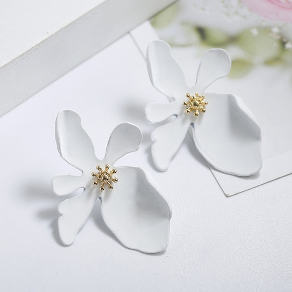 Flower Petal Large White Earring