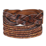 Multilayer Winding Flannel Woven Leather Snap Bracelet