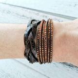 Multilayer Winding Flannel Woven Leather Snap Bracelet