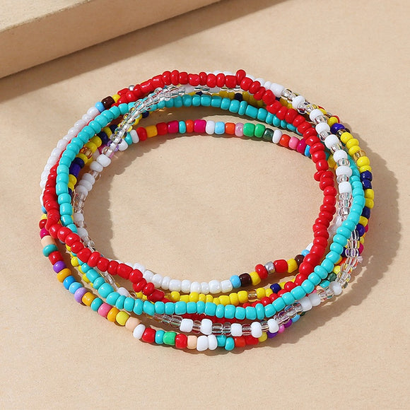 Multi Color Rice Bead Anklet Set