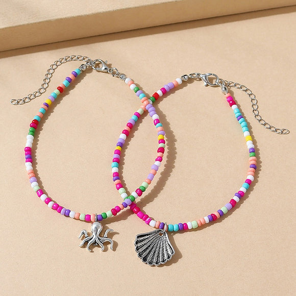 Octopus & Shell Pendant Anklet Set