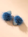 Fur Ball with Square Lattice Design Earring